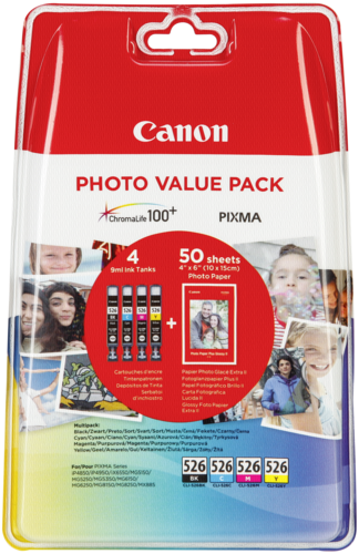 Canon CLI-526 Photo Value Pack (C/M/Y/BK,PP-201 10x15cm)
