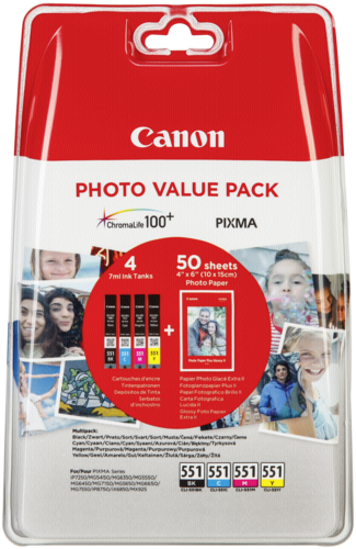 Canon CLI-551 Photo Value Pack (C/M/Y/BK,PP-201 10x15cm)