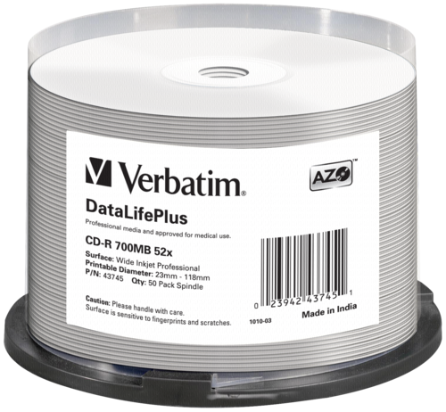 Verbatim CD-R 80 700MB White Wide Printable NON-ID 1x50