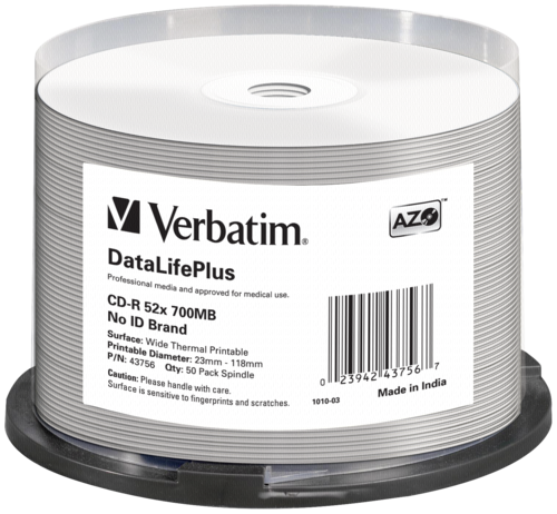 Verbatim CD-R 80 700MB White Wide Thermal Printable 1x50