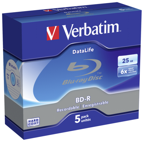 Verbatim BD-R Blu-Ray 25GB 6x Speed Datalife No-ID Jewel 1x5
