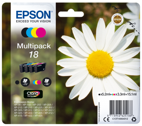 Epson Cartridge T1806 Claria Multipack BK/C/M/Y