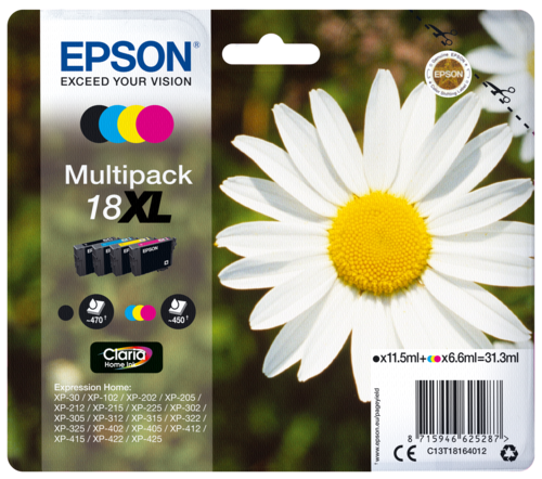 Epson Cartridge T1816 Claria Multipack BK/C/M/Y XL