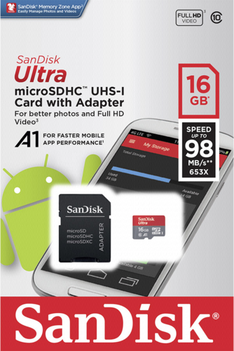 Sandisk Ultra microSDHC A1 Android 16GB 98MB/s + adapter
